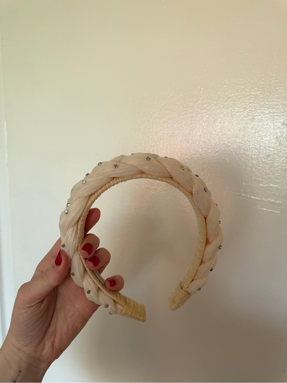 Loeffler Randall Cream Braided Diamond Studded Bridal Headband